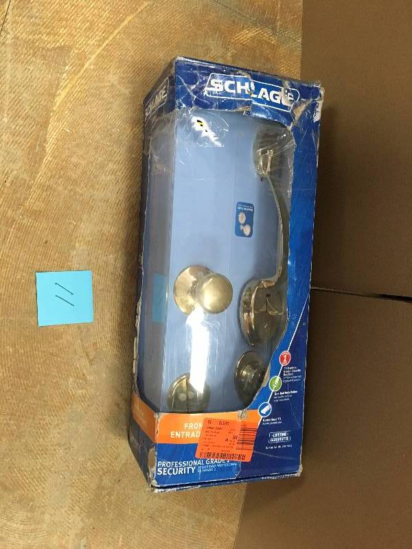 lot 11 image: Schlage  Bright Brass Single Cylinder Deadbolt with Knob Door Handleset Front Entry not used
