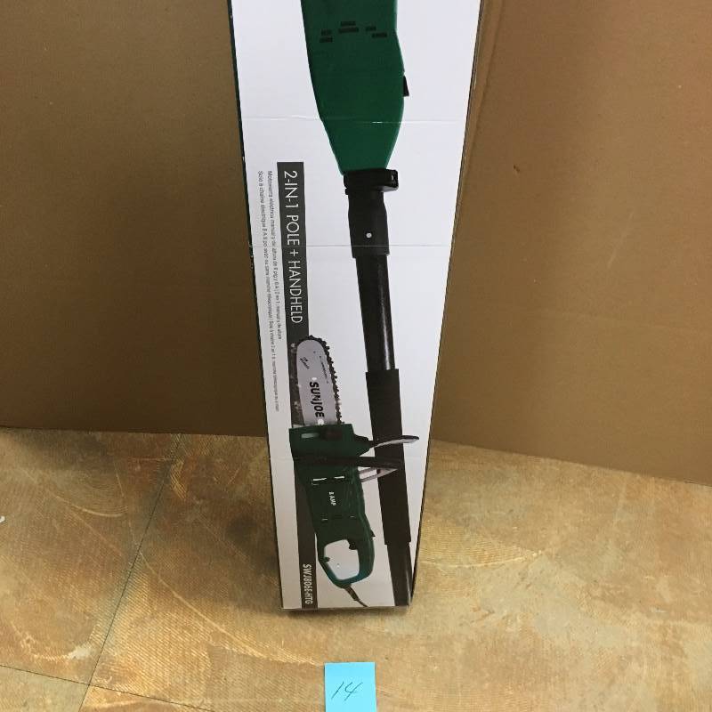 lot 14 image: Sunjoe 2-in-1 8 in. 8 Amp Electric Convertible Pole Chain Saw not used