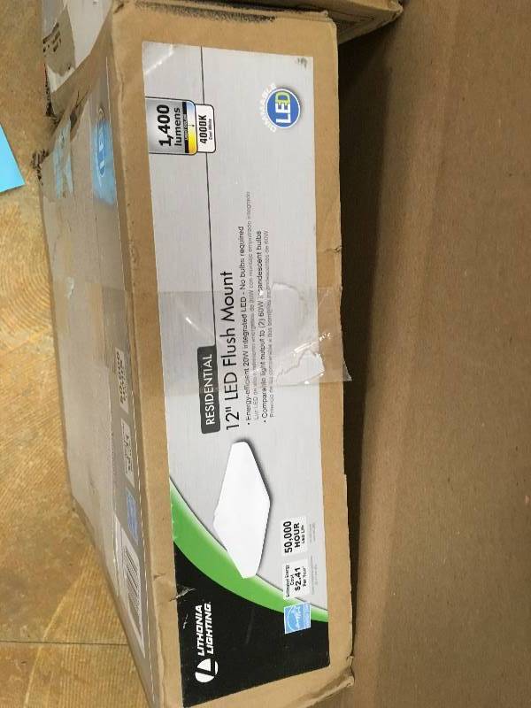 lot 18 image: Lithonia Lighting 12 in. White LED Low-Profile Residential Square Flushmount not used