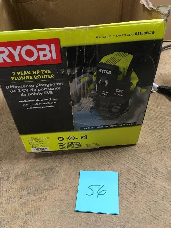 lot 56 image: Ryobi 2 HP 10-Amp Plunge Base Router in working conditions