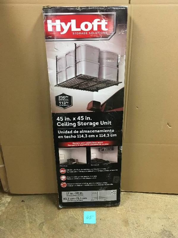 lot 65 image: HyLoft 45 in. W x 45 in. D Ceiling Storage Unit in Black Great for your garage, basement, or attic new