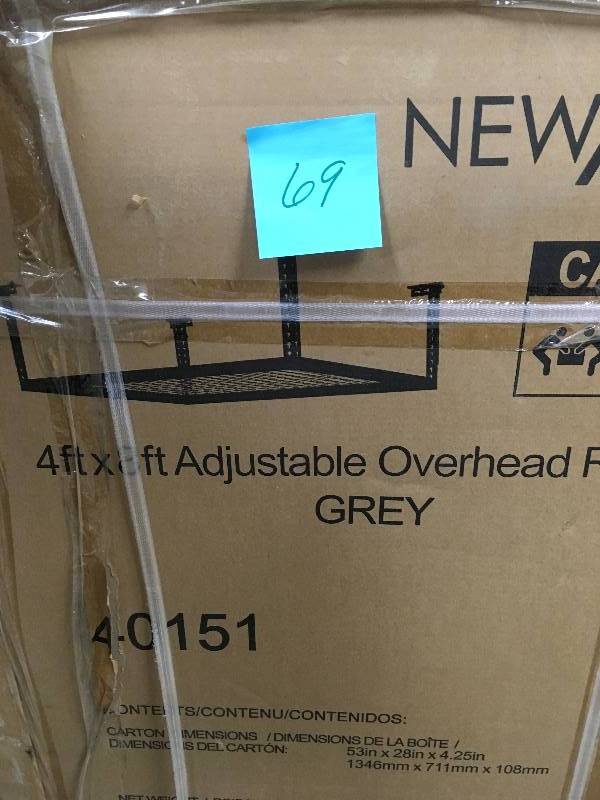 lot 69 image: New Age Products Performance 96 in. L x 48 in. W x 42 in. H Adjustable VersaRac Ceiling Storage Rack in Gray New