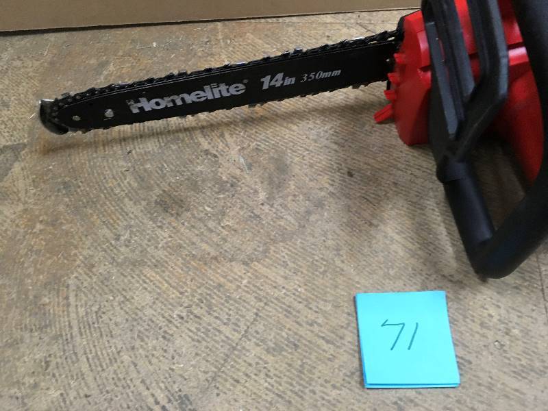 lot 71 image: Homelite Electric  14 in. 9 Amp Chainsaw Model UT43104 Internet SKU 836-780 open box not used