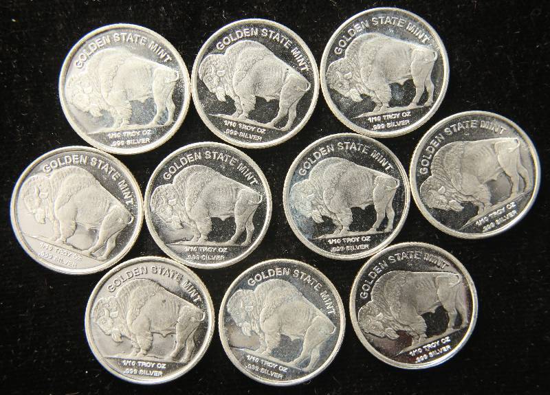 1 TROY OZ. .999 FINE SILVER (10) 110TH OZ. FRACTIONAL ROUNDS
