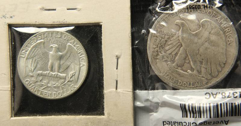 (2) COINS 1945 WALKING LIBERTY 50C & 1960-D WASHINGTON 25C