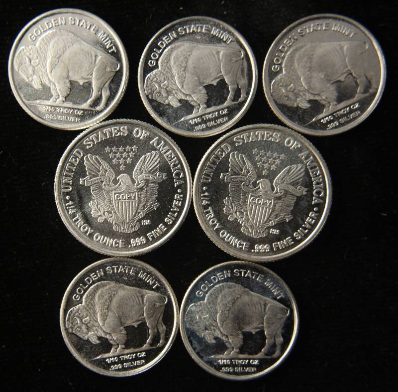 1 TROY OZ. .999 FINE SILVER (2) 14 & (5) 110TH OZ FRACTIONAL ROUNDS