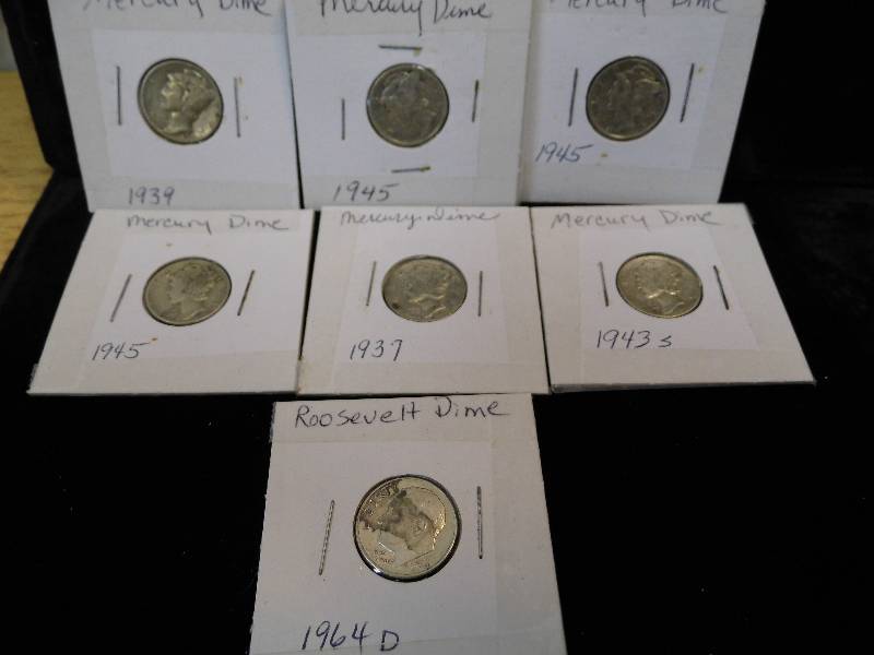 Lot of 6 Mercury Dimes - 1 Roosevelt Dime