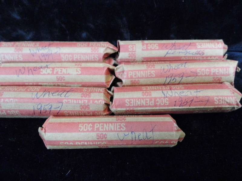 Lot of 7 Rolls of Wheat Pennies
