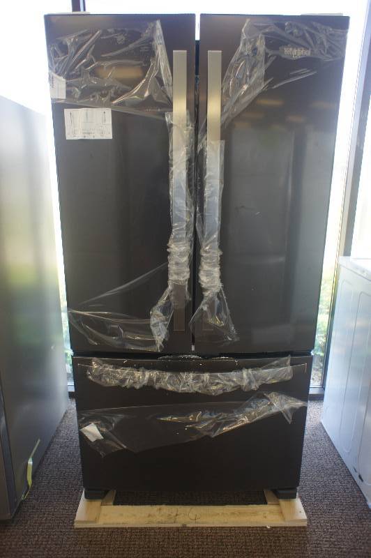 lot 5 image: BRAND NEW - WITH WARRANTY - WHIRLPOOL  MODEL # (WRF540CWHV) -  French Door Refrigerator - 35.6 - 20 cu ft - Black stainless   MSRP $ 2299.99