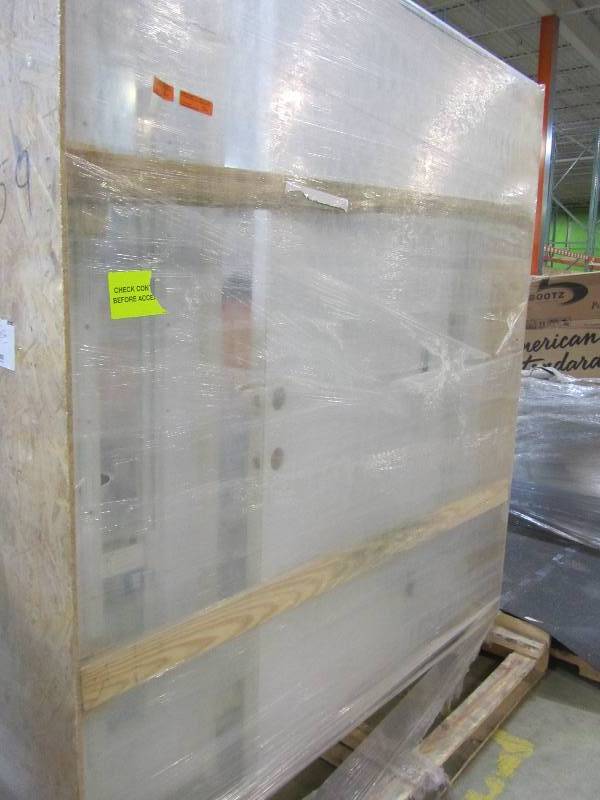 lot 8 image: Steves & Sons 72 in. x 80 in. 4-Panel Primed White Left-Hand Steel Prehung Front Door with 16 in. Mini Blind Sidelites 4 in. Wall ST40-PR-D16MB-R4LH
