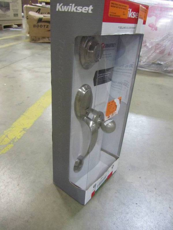 lot 37 image: Kwikset Dakota Single Cylinder Satin Nickel Handleset with Polo Knob featuring SmartKey