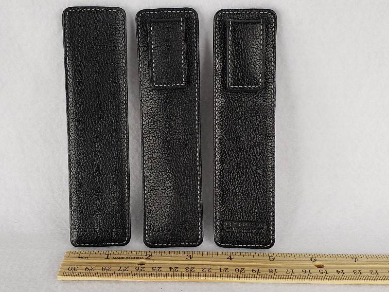 lot 50 image: (3) Levenger Black Soft Textured Leather Pen  Pencil Cases
