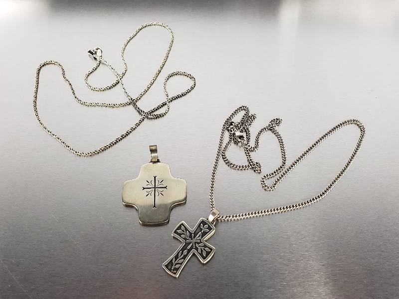 lot 102 image: (2) James Avery Signed Sterling Silver Cross and Scripture Necklaces