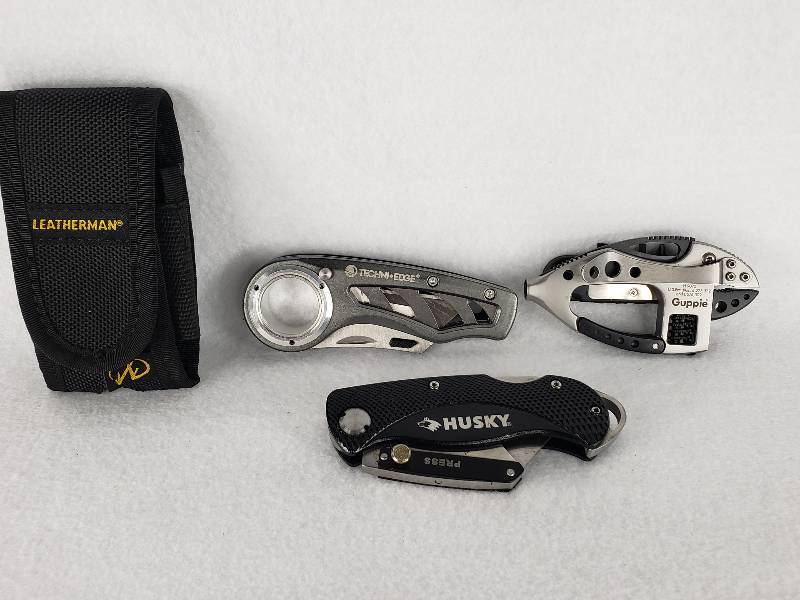 lot 126 image: Guppie Multi-Tool, Techni-Edge Box Cutter, Husky Box Cutter