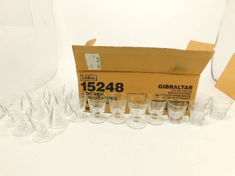 lot 132 image: Thirteen Low Ball Glasses And Eighteen Libbey Gilbralter 4 12 OZ Goblets