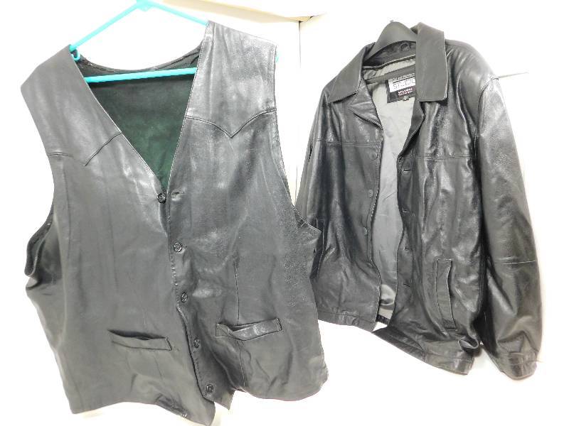 lot 142 image: Black Leather Vest--XL  And Wilsons Black  Leather Coat--SZ   1X