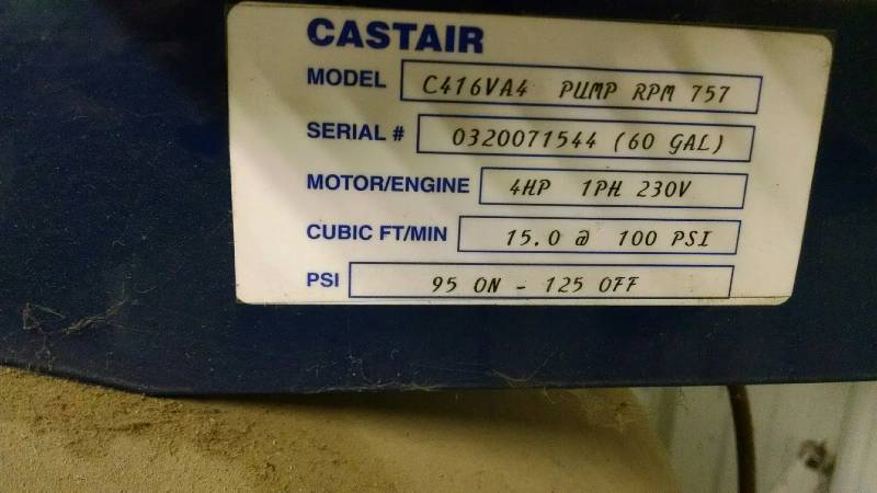 lot 17A image: Castair 60 Gallon Upright Air Compressor