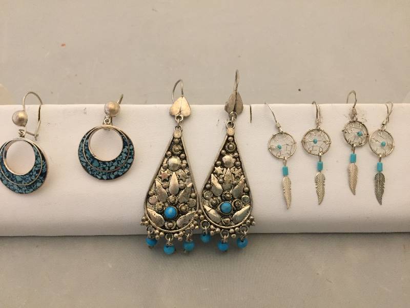 lot 280 image: Sterling Silver Pierced Earrings - Blue Stone