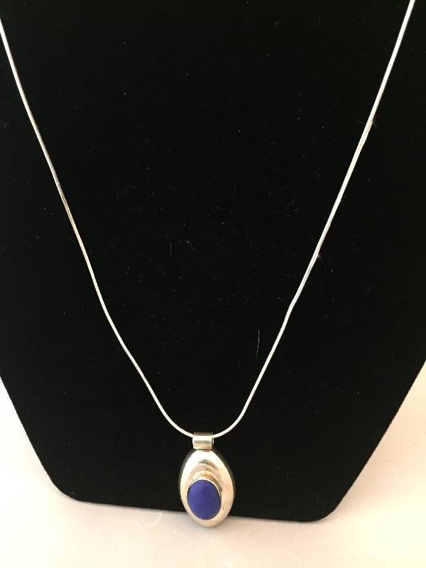 lot 293 image: Sterling Silver Necklace - Blue Stone