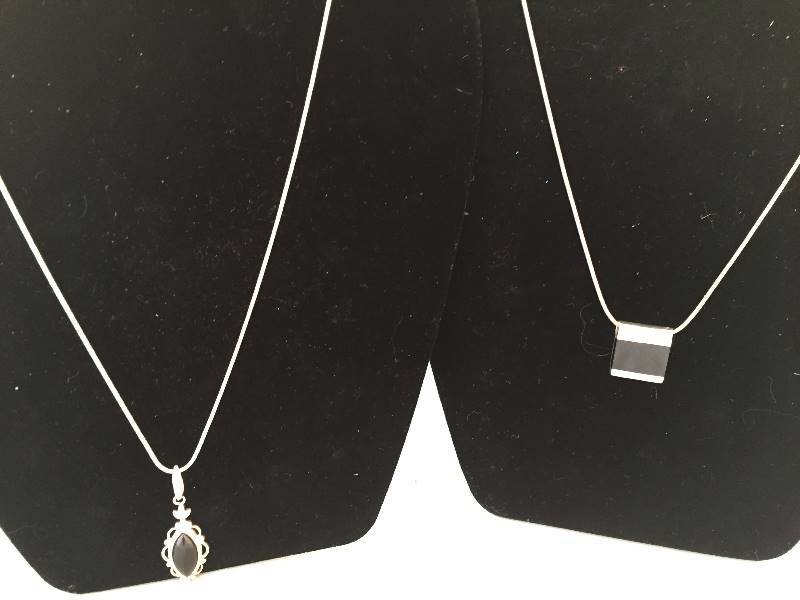 lot 313 image: Sterling Silver Necklaces - Black Stones