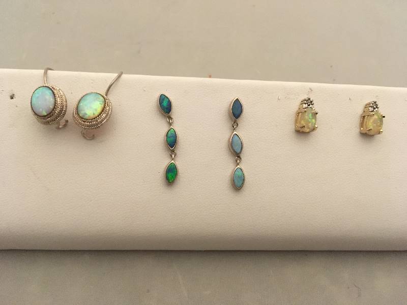 lot 373 image: Sterling Silver & Opal Pierced Earrings