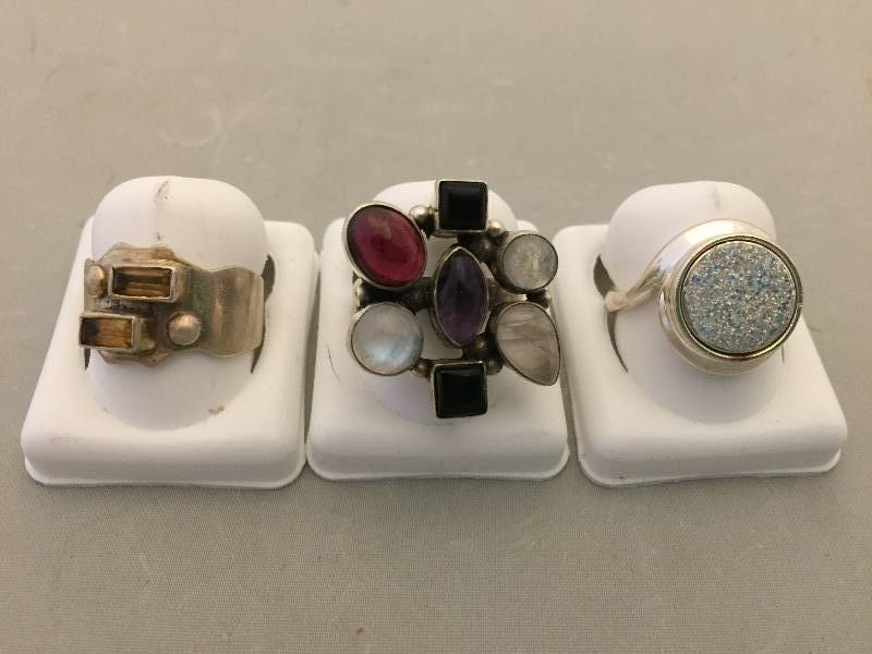lot 328 image: Sterling Silver Rings Semi Precious