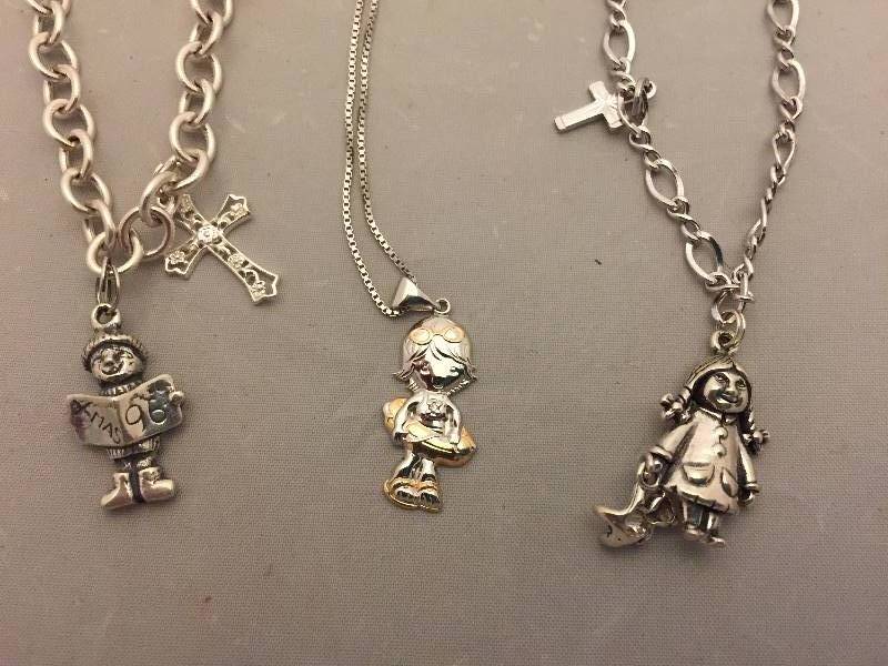 lot 338 image: Sterling Silver Boy & Girl Bracelets  Necklace