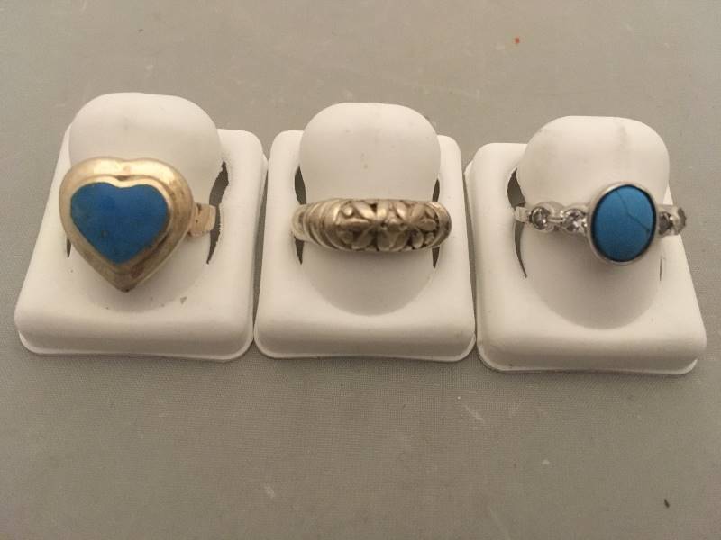 lot 398 image: Sterling Silver Rings - Turquoise Blue Stones