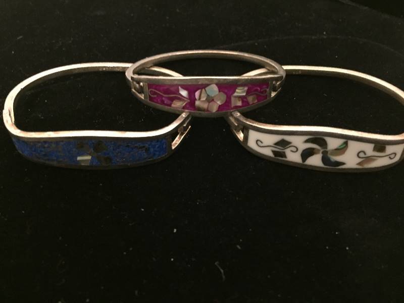 lot 391 image: Bracelets - Taxco Mexico Abolone Inlaid