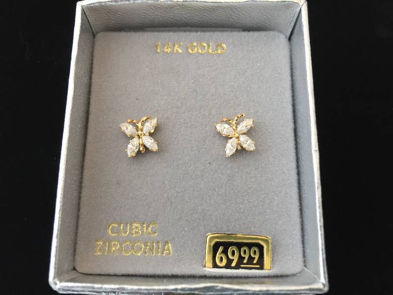 lot 281 image: 14K Gold Butterfly Pierced Earrings