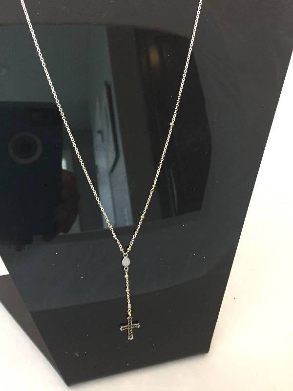 lot 376 image: Black Diamond & Sterling Cross Necklace