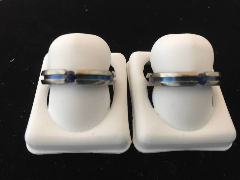 lot 406 image: Rings - Titanium & Blue Sapphire Stacking