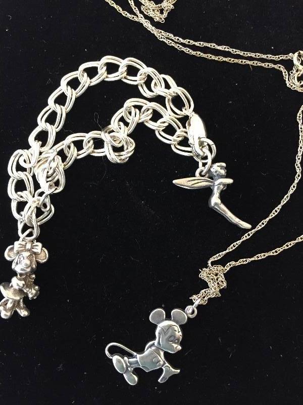 lot 473 image: Sterling Silver Disney Bracelet & Necklace