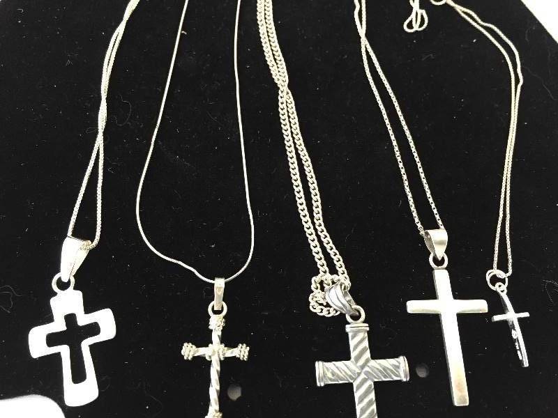 lot 478 image: Sterling Silver Necklaces - Crosses