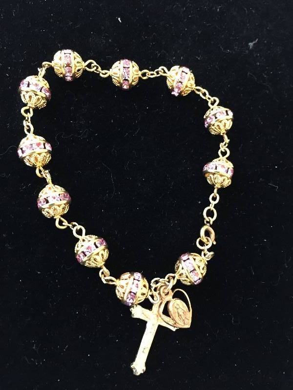 lot 488 image: Sterling Silver Bracelet - Pink Stones