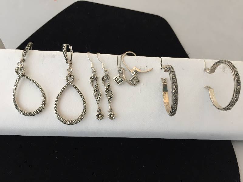 lot 497 image: Sterling Silver Pierced Earrings Marcasite