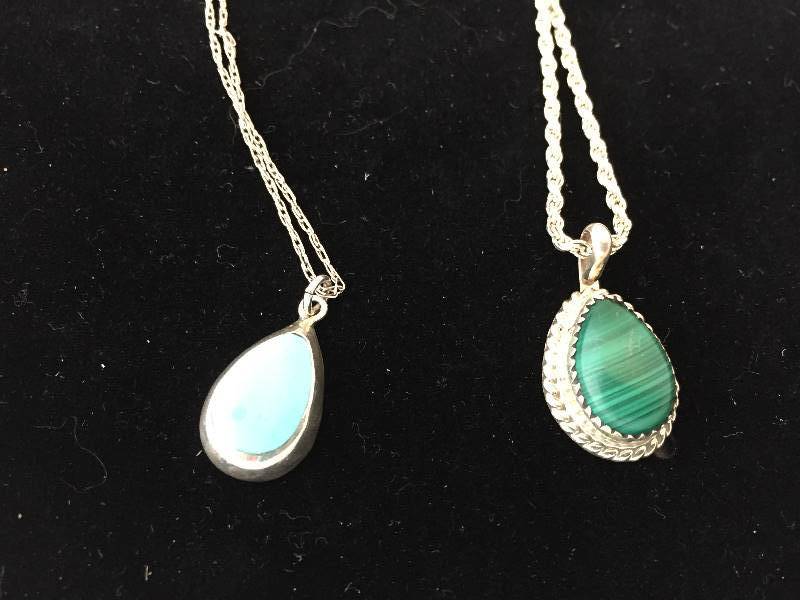 lot 501 image: Sterling Silver Necklaces - Green & Blue Stones