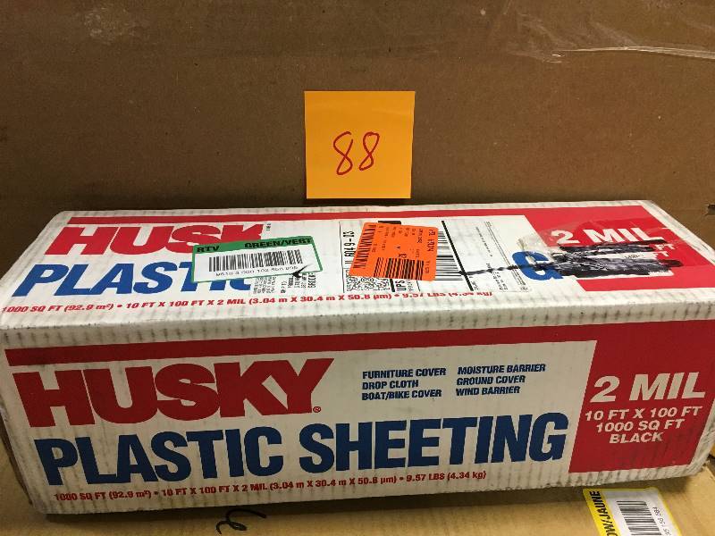 lot 88 image: HUSKY 10 ft. x 100 ft. Black 2 mil Plastic Sheeting New