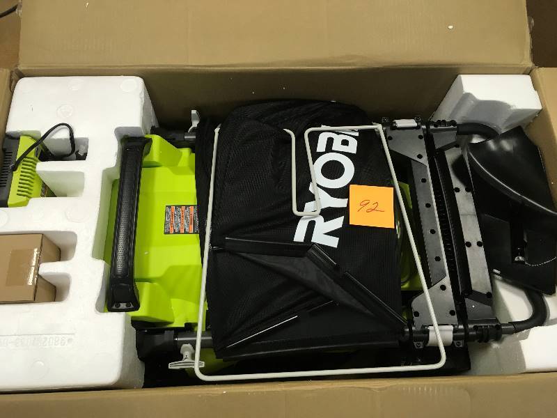 lot 92 image: RYOBI 20 in. 40-Volt Brushless Lithium-Ion Cordless Battery Walk Behind Push Lawn Mower - 5.0 Ah BatteryCharger Included Not Used