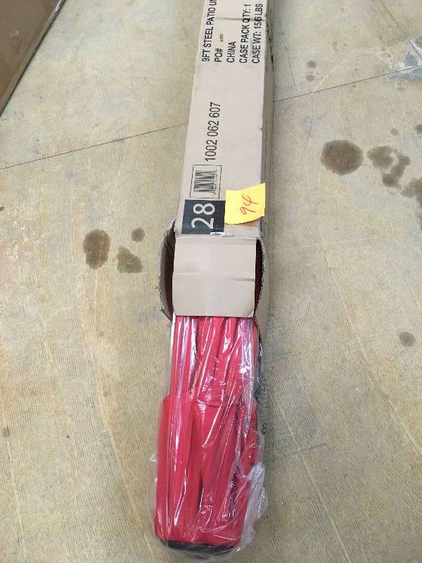 lot 94 image: Hampton Bay 9 ft. Steel Crank and Tilt Patio Umbrella in Ruby Not Used