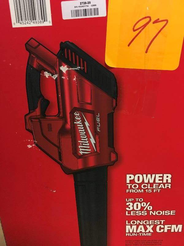 lot 97 image: Milwaukee M18 FUEL 100 MPH 450 CFM 18-Volt Lithium-ion Brushless Cordless Handheld Blower (Tool-Only) Not used