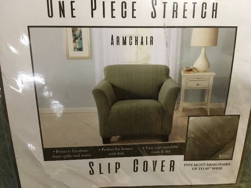 lot 74 image: Great Bay Home Lot 2 Pcs of Darla Collection Tea Green Luxurious Cable Knit Stretch Fit Form Fitting Chair Slipcover New