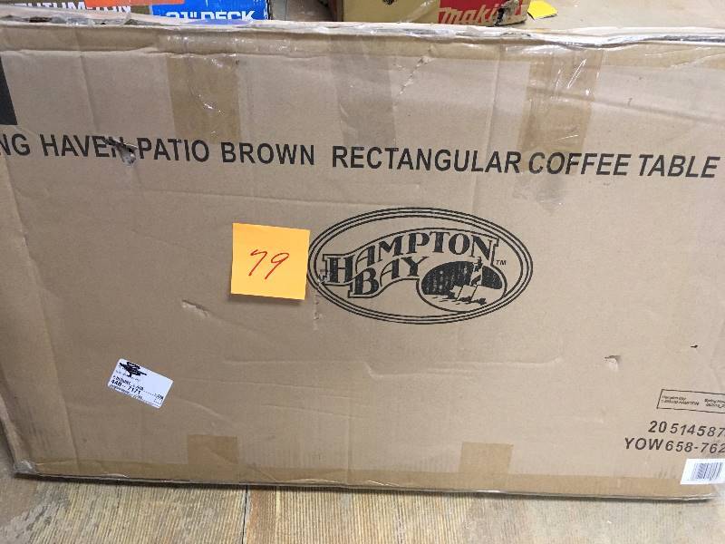 lot 79 image: Hampton Bay Spring Haven Brown All-Weather Wicker Outdoor Patio Coffee Table New