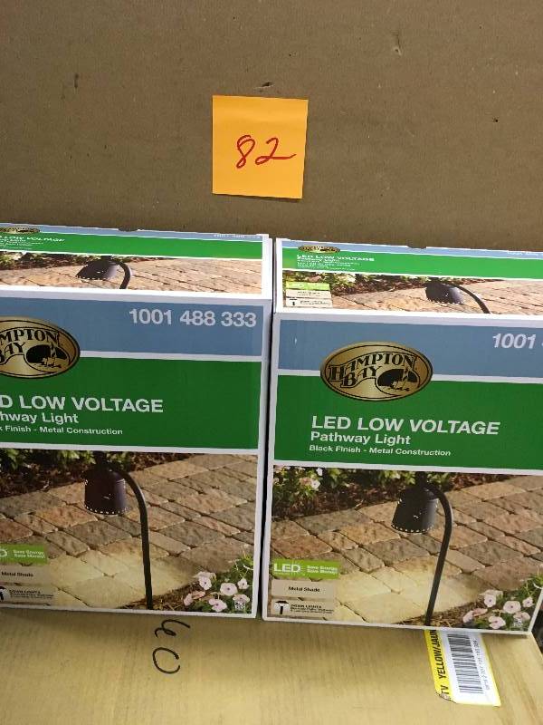 lot 82 image: Lot of 2 Hampton Bay Low-Voltage Black Outdoor Integrated LED Landscape Path Light with Shade Details New