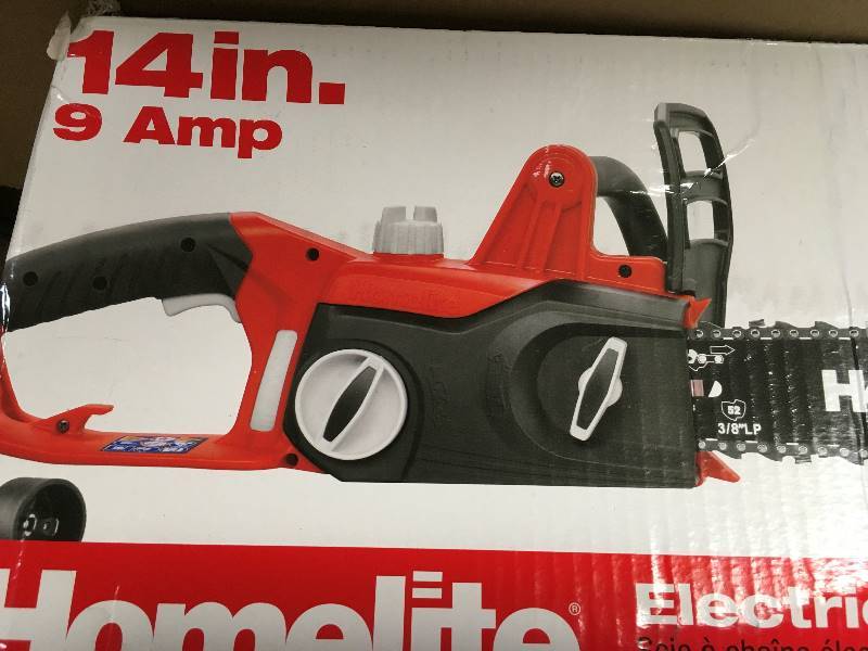 lot 83 image: Homelite 14 in. 9 Amp Electric Chainsaw Open Box Not Used