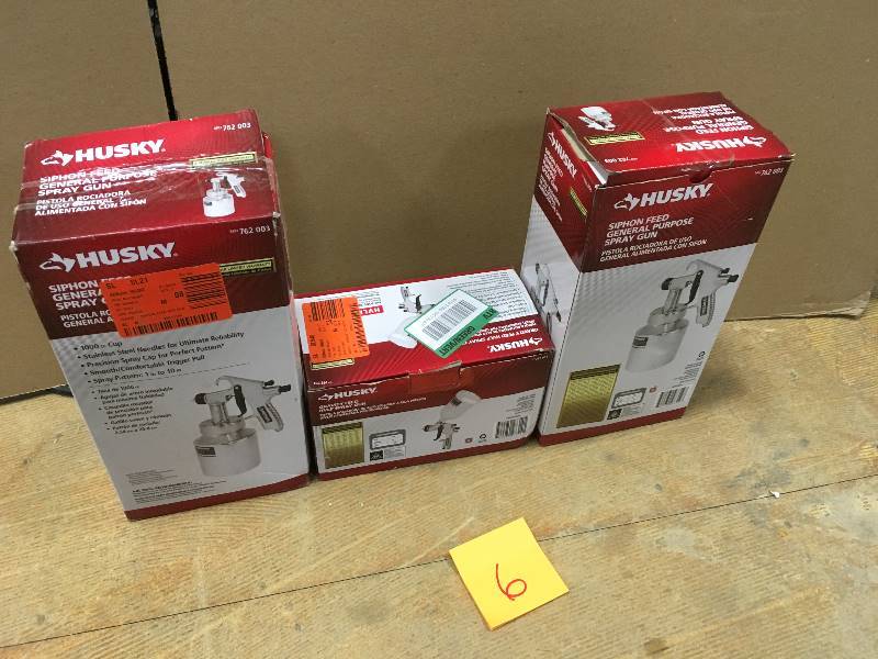 lot 6 image: HUSKY Lot of Two (2) Siphon Feed General Purpose Spray Gun  Plus One (1) Gravity Feed HVLP Spray Gun