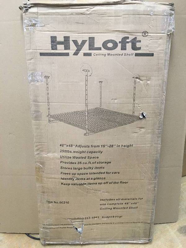 lot 53 image: HyLoft 48 in. W x 48 in. D Adjustable Height Garage Ceiling Mounted Storage Unit open box