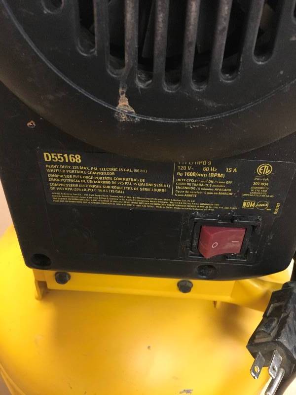 lot 43 image: DeWalt 5 Gal. Portable Electric Air Compressor Used in very good condition
