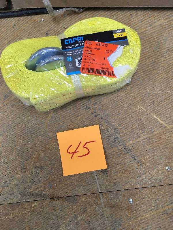 lot 45 image: Presa 2 in. x 20 ft. x 10,000 lbs. Heavy-Duty Tow Strap with Hooks Not used