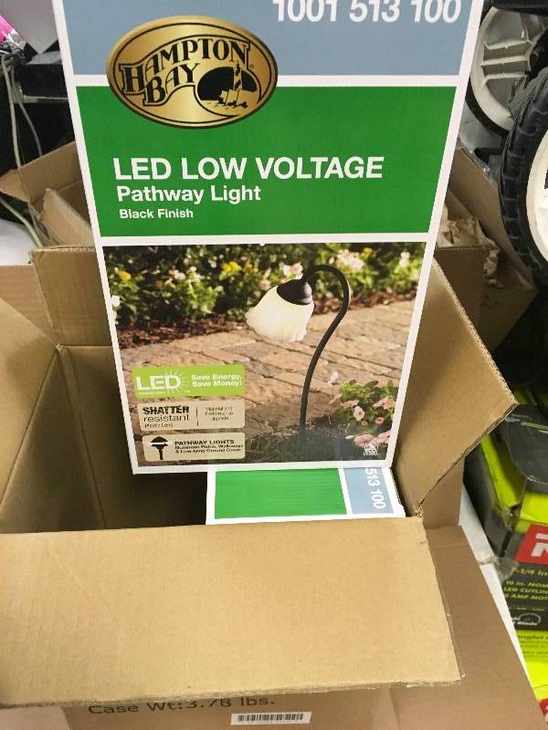 lot 19 image: Hampton Bay Case of 2 Pack pcs. Low-Voltage Black Outdoor Integrated LED Black Landscape Path Light with White Tulip Shadein